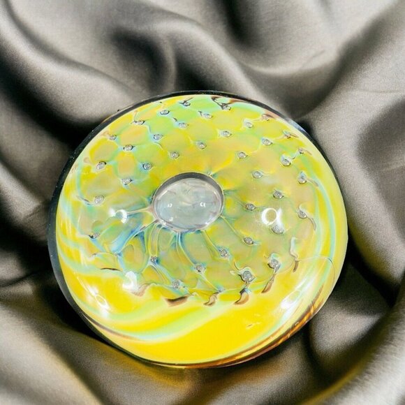 1987 Hand Blown Glass Paperweight Artist Signed Eye Small Bubbles Multicolor Vtg - Picture 6 of 16
